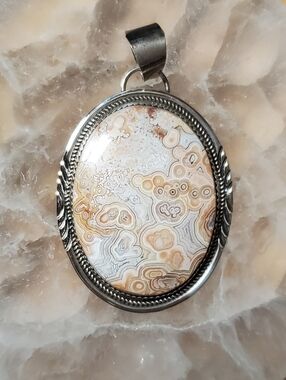 Crazy Lace Agate Pendant - Navajo Silver